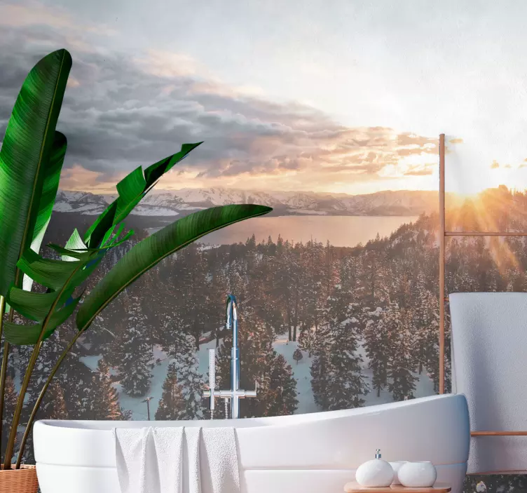 Pohled na nálepku na sprchovou obrazovku horského jezera - TenStickers