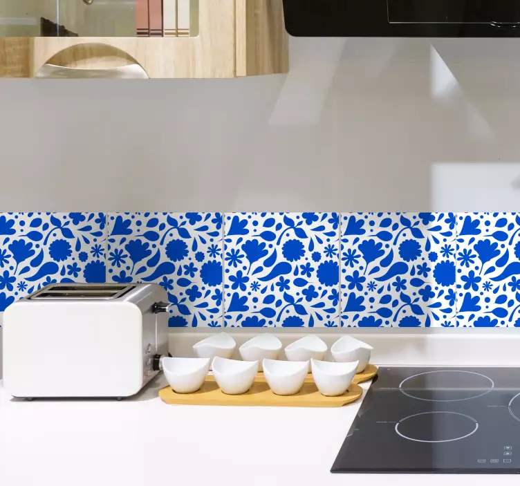 Delfts modrá různorodé květiny dlaždice nálepky - TenStickers