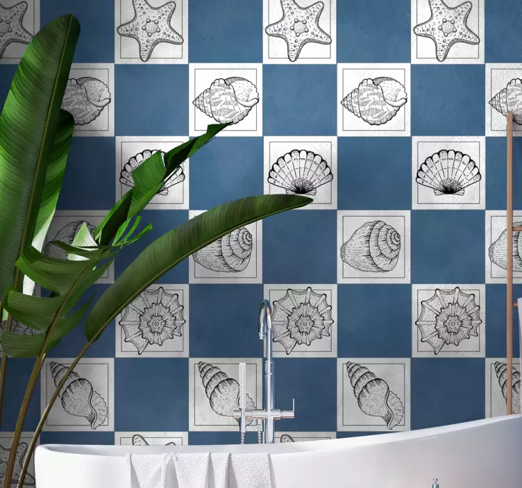 Mořský život a mušle štítek dlaždice - TenStickers