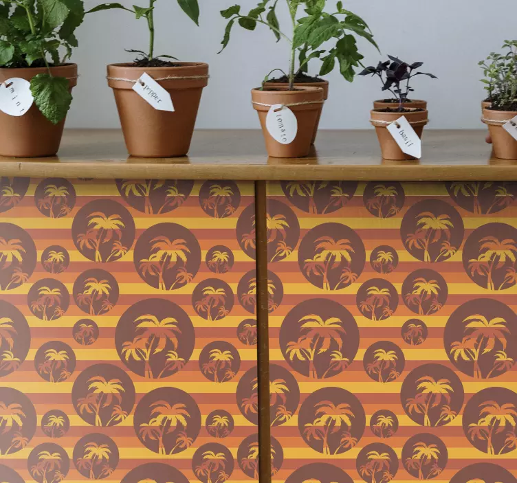 Retro západ slunce a palmy nábytek nálepka - TenStickers