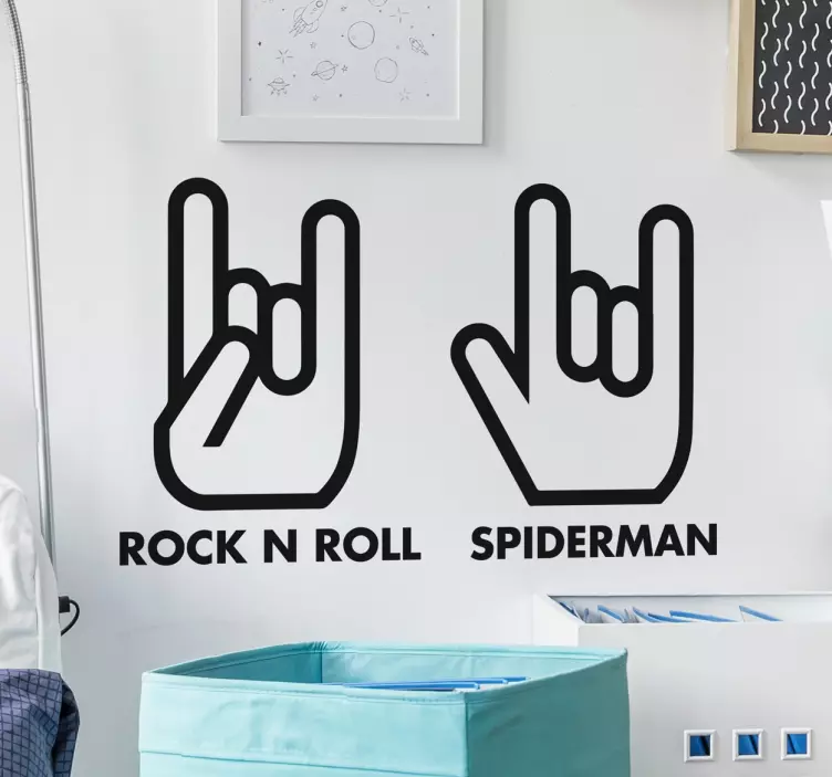 Rock n roll a spiderman ruční znamení samolepky na zeď - TenStickers