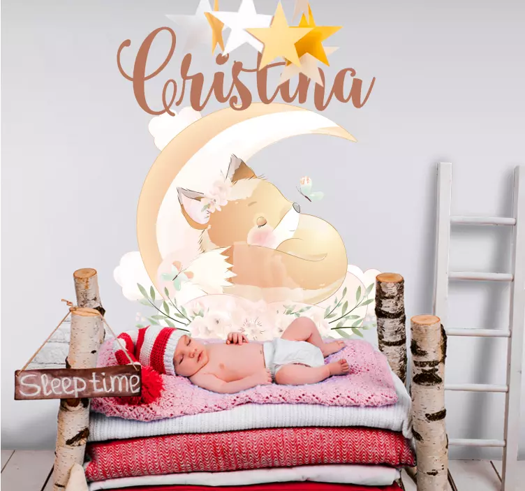 Roztomilá liška pro dívku s nálepkou školky se jménem - TenStickers