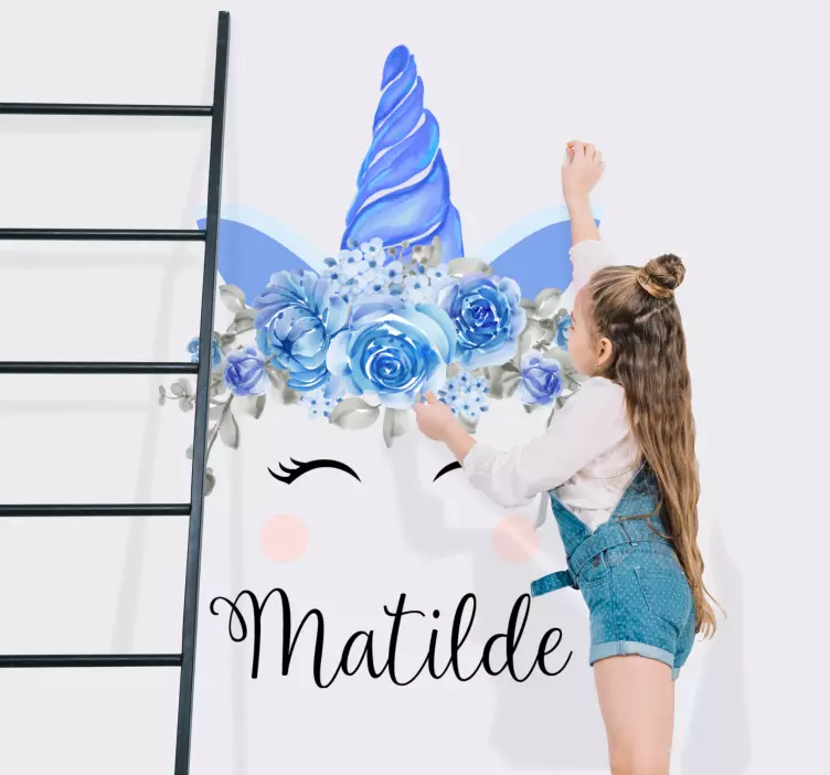 Jednorožci oči a rohy s nálepkou víla jména - TenStickers