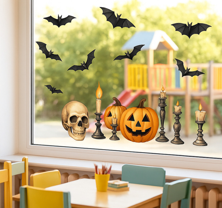 Různé halloweenské dekorace samolepka na okno - TenStickers