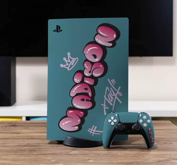 Samolepka graffiti ps5 v růžovém stylu - TenStickers