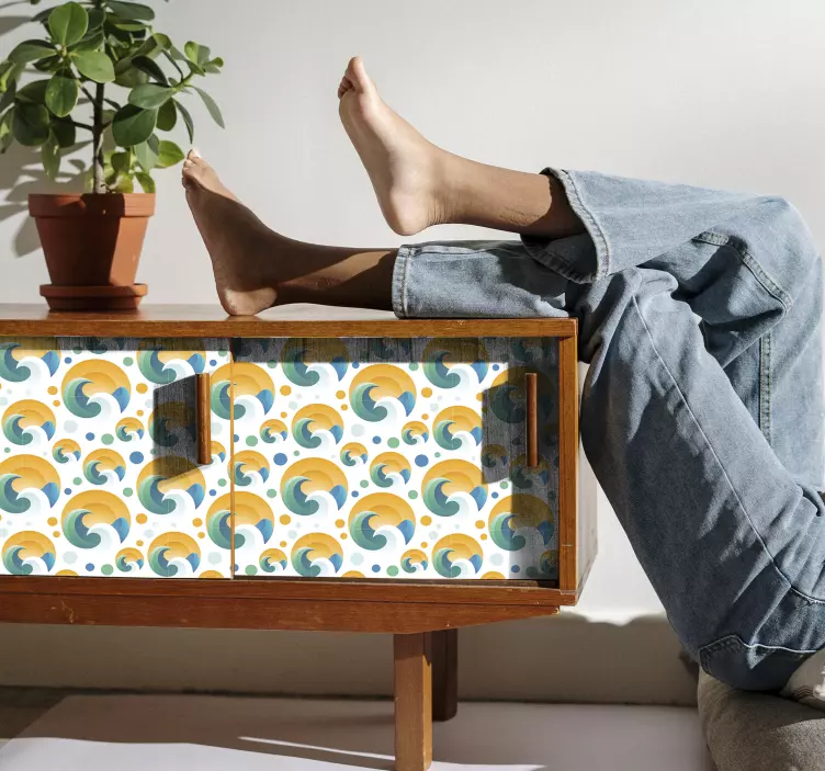 Samolepka na dlaždice vlny a tečky - TenStickers