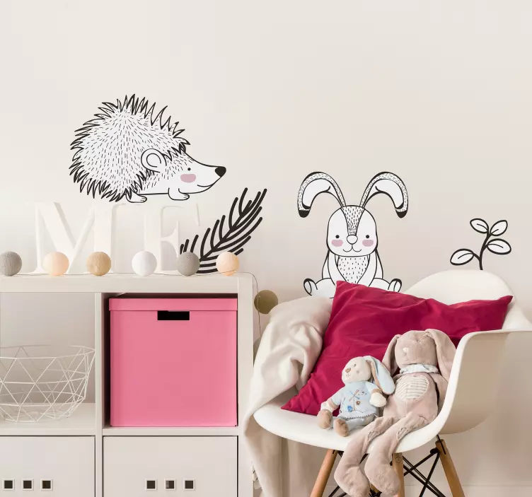 Samolepka na zeď dikobraz a králíci - TenStickers