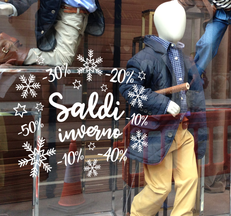 Scritte saldi inverno con fiocchi neve výprodejová samolepka - TenStickers