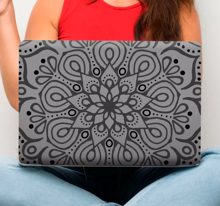 Mandala šedého tónu na betonových kůžích notebooků - TenStickers