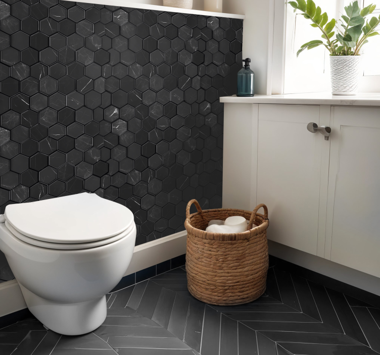 šestiúhelník černý samolepka na dlaždice - TenStickers