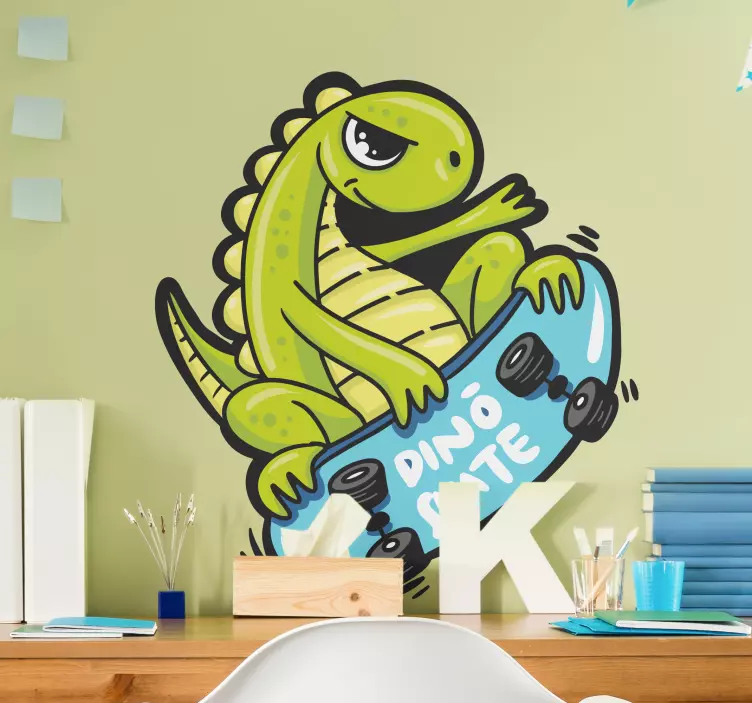 Skateboarding dinosaurus postava samolepka - TenStickers