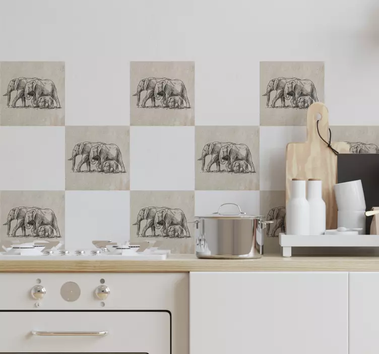Skica slonů Nálepka na dlaždice - TenStickers