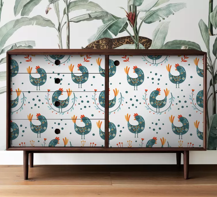 Samolepka na nábytek pro kuřata a květiny - TenStickers