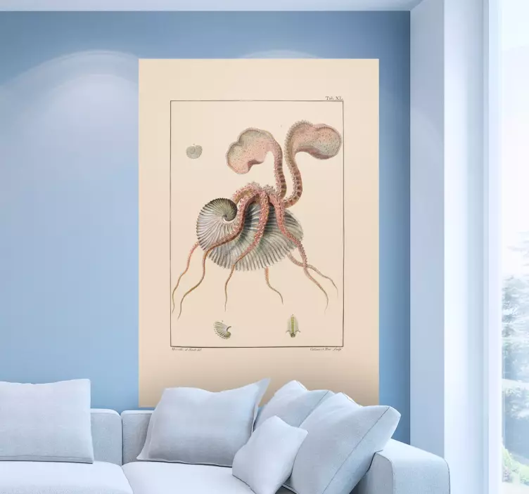 Složitý mořský tvor samolepka  s rybou - TenStickers