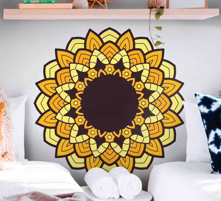 Slunečnice mandala žlutá samolepka na dveře - TenStickers