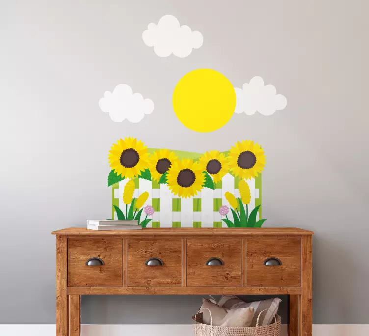Slunečnicová pole od východu slunce samolepka na zeď - TenStickers