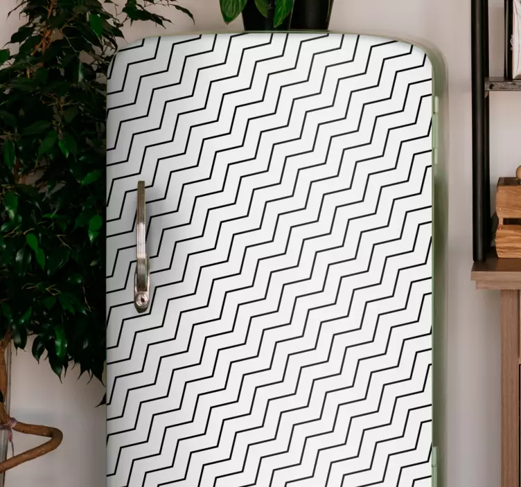 černý cik cak na bílém pozadí obtisk lednice - TenStickers