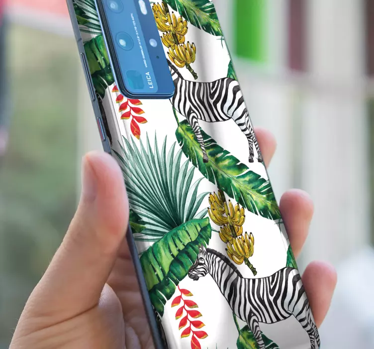 Tropický design zebry Huawei samolepka - TenStickers
