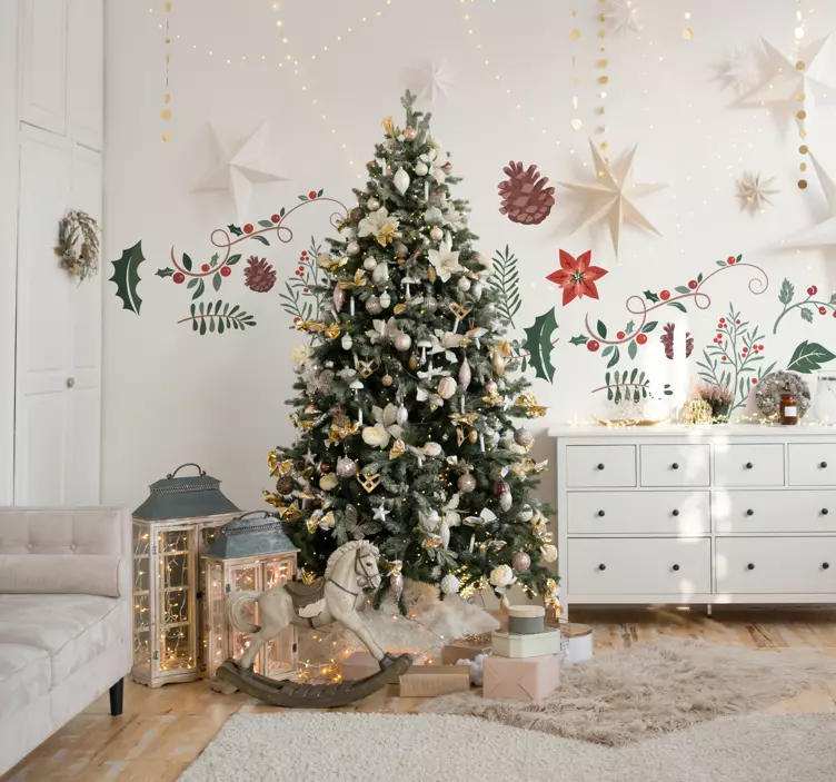 Vánoční květinová sada vánoční nálepka - TenStickers