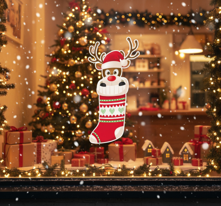 Vánoční nálepka s motivem sobí ponožky - TenStickers