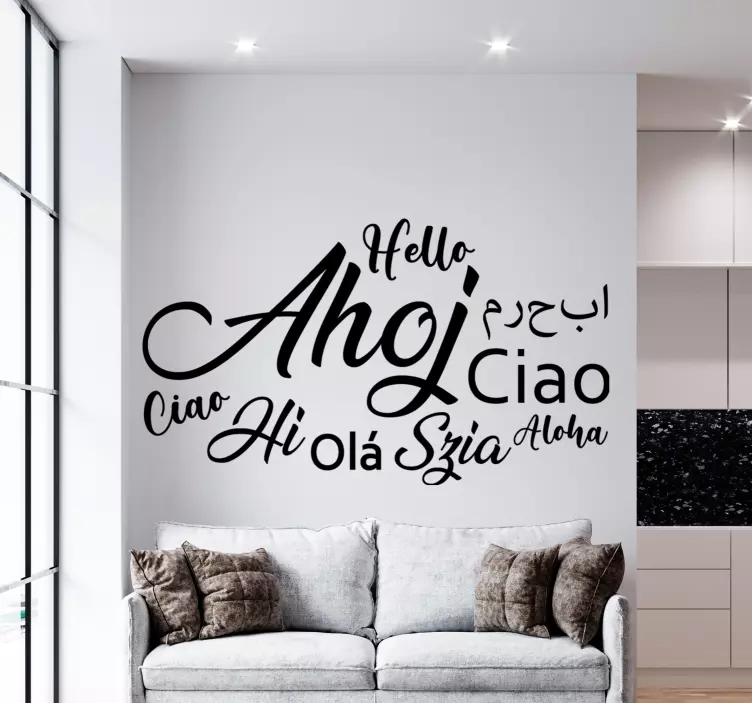 Vícejazyčná ahoj textová samolepka na zeď - TenStickers
