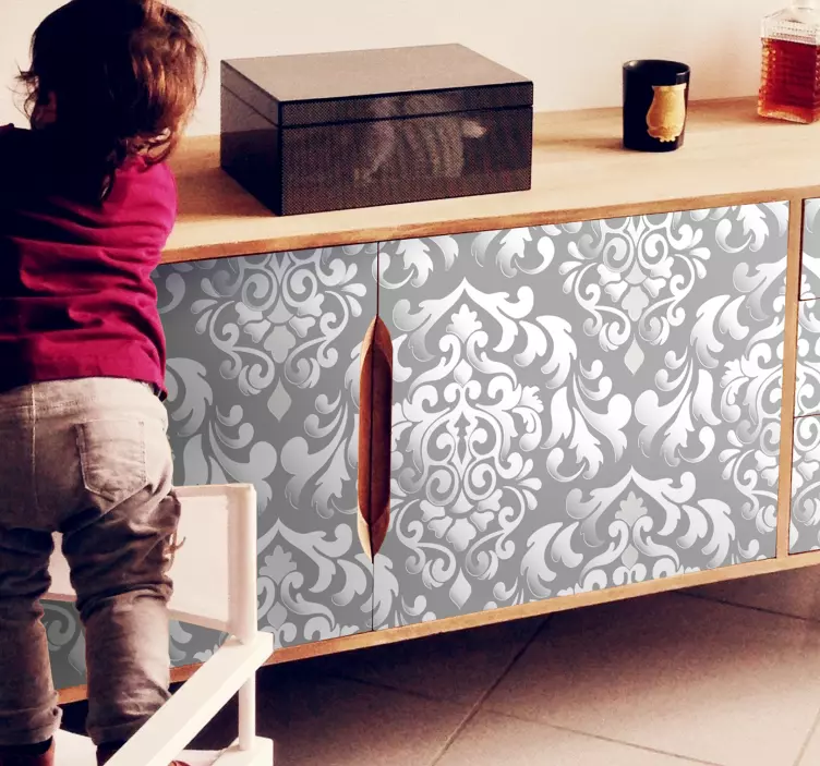 Nálepka vinobraní šedý květinový vzor nábytku - TenStickers