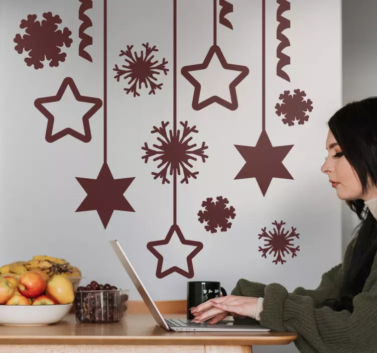 Visící hvězdy a sněhové vločky vánoční obtisk - TenStickers