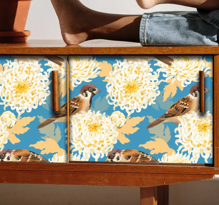 Chryzantémové ptáky Nábytek nálepka - TenStickers