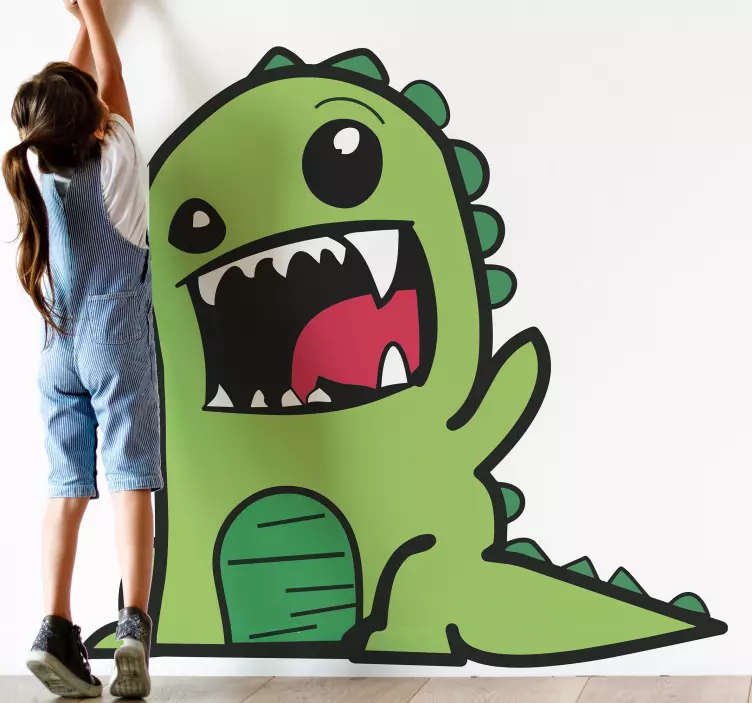Zelený dinosaurus doodle děsivá nálepka dinosaura - TenStickers