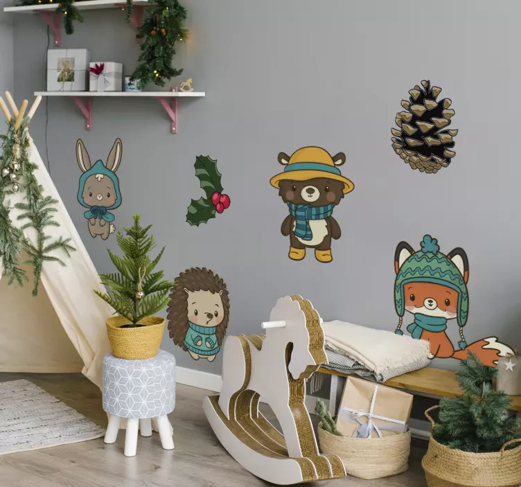 Zimní květiny a zvířata obtisky divokých zvířat - TenStickers