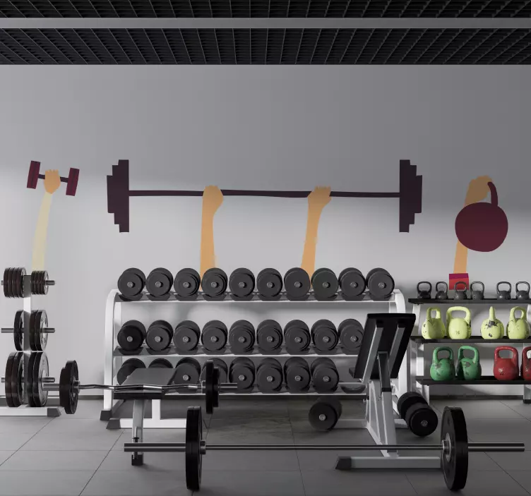 Vyvýšené ruce fitness ilustrace samolepka na zeď - TenStickers