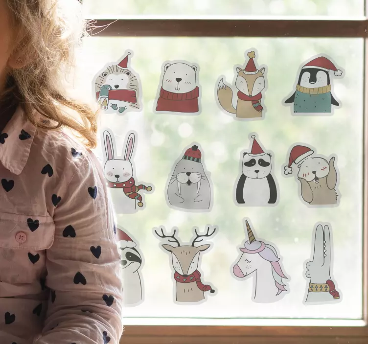 Zvířata se těší na vánoční okenní nálepku - TenStickers