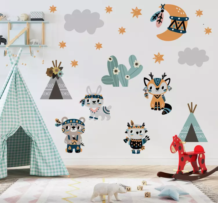 Zvířata v indickém stylu Nálepka ilustrace - TenStickers