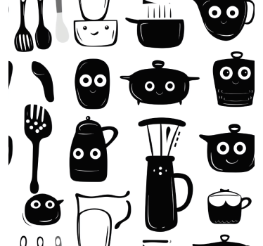 Kreslené černé nádobí kuchyňská samolepka - TenStickers