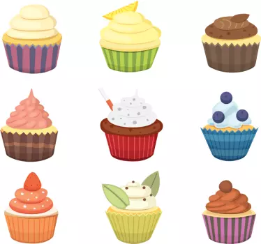 Sada barevných cupcakes potravin na stěnu - TenStickers