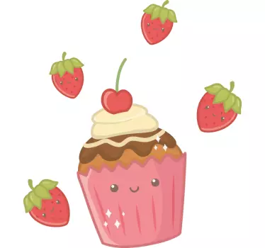 Cupcakes a jahody jídlo samolepka na zeď - TenStickers
