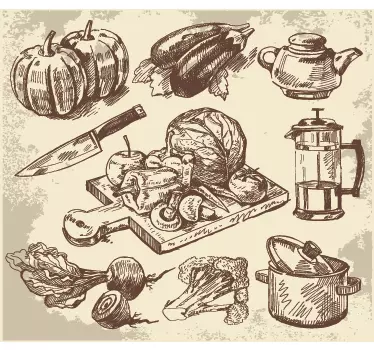 Vinobraní jídlo ilustrace obtisk - TenStickers