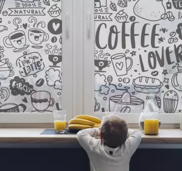 Průsvitná káva čas kresby okno obtisk - TenStickers