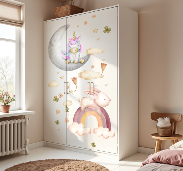 Akvarel králík a jednorožec Nábytek nálepka - TenStickers