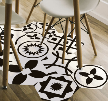 černá a bílá šestiúhelníky vinyl podlahové dlaždice - TenStickers