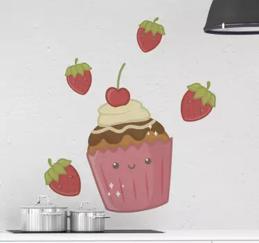 Cupcakes a jahody jídlo samolepka na zeď - TenStickers