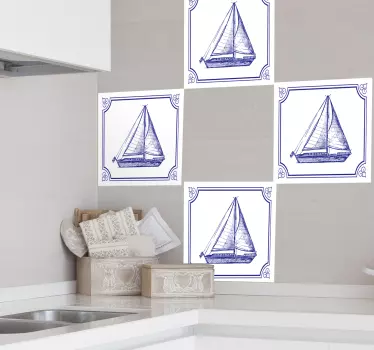 Delfts modrý plachetnice obtisk - TenStickers