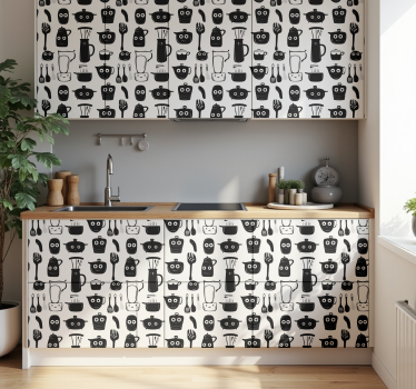 Kreslené černé nádobí kuchyňská samolepka - TenStickers