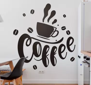 Kuchyně s šálkem kávy pít zeď nálepka - TenStickers