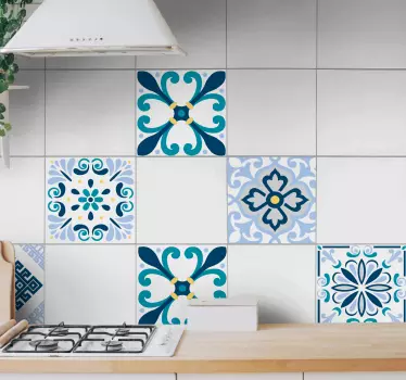 Modrý originální obtisk na obtisk s květinovým obkladem - TenStickers