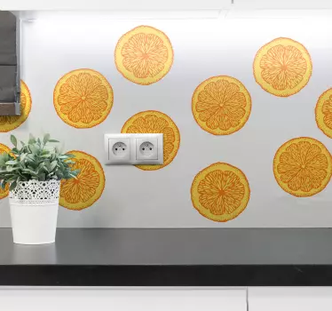 Oranžová ruční kresba samolepek na balení ovoce na zeď - TenStickers