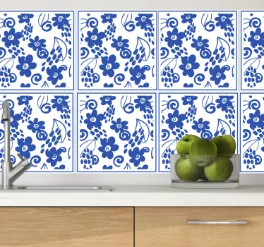 Přenos dlaždic modrých květin - TenStickers