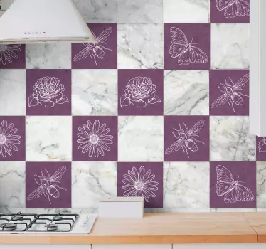 Ročník botanický vzor dlaždice přenos dlaždic - TenStickers