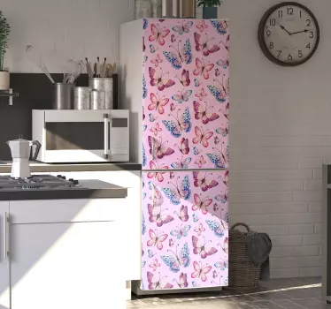 Růžový tón motýlů lednička zábal - TenStickers