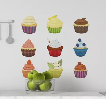 Sada barevných cupcakes potravin na stěnu - TenStickers